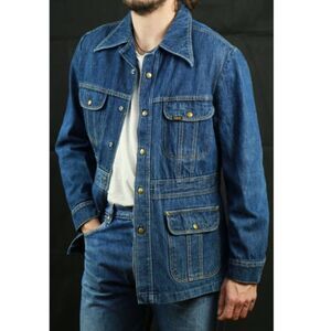 Vintage 70s Lee Snap Button Long Sleeve Denim Bush Chore Jacket Blue Mens Size L
